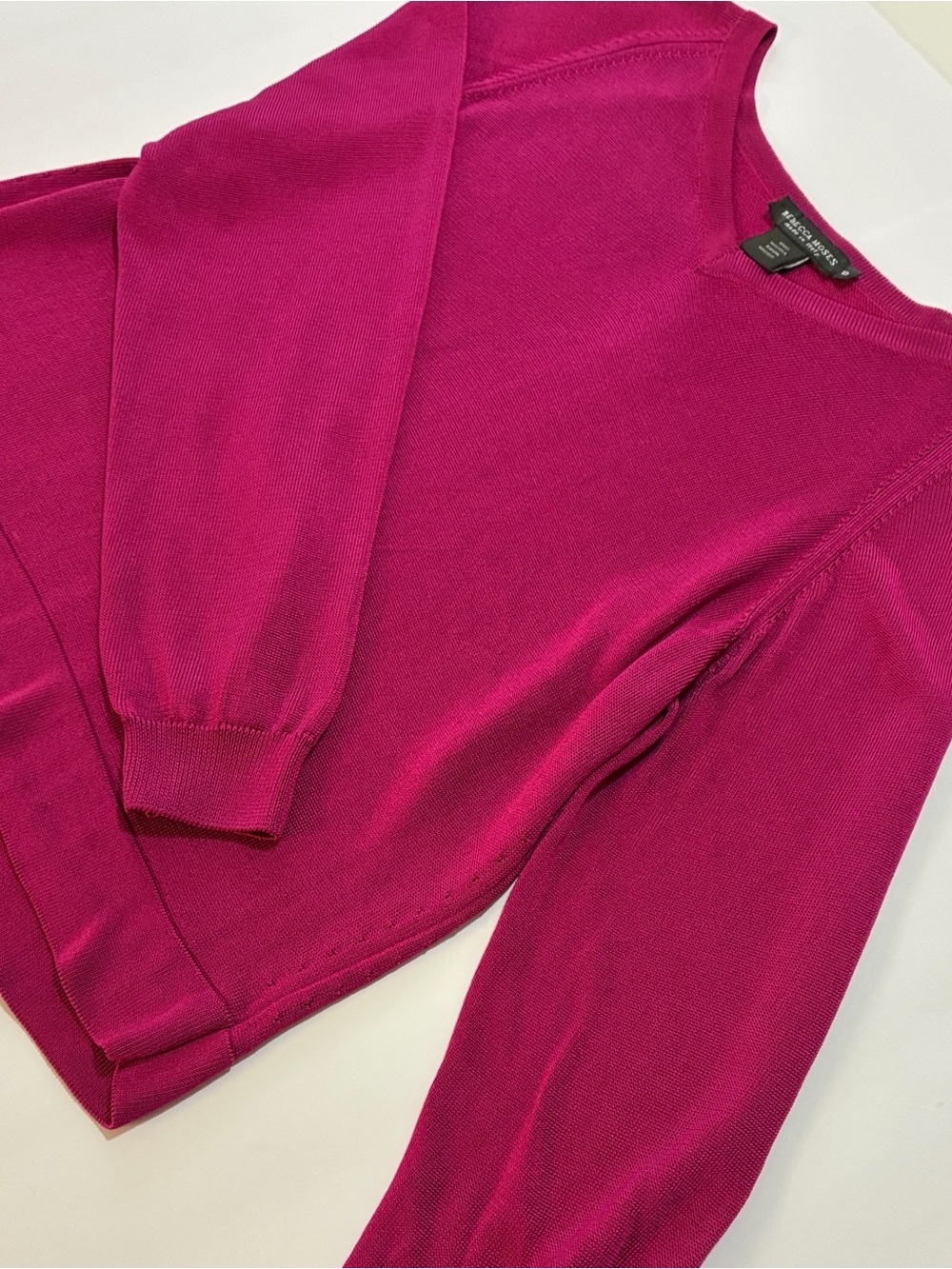 Rebecca Moses Knit V-Neck Pullover in Fuchsia - Picture 2 of 6